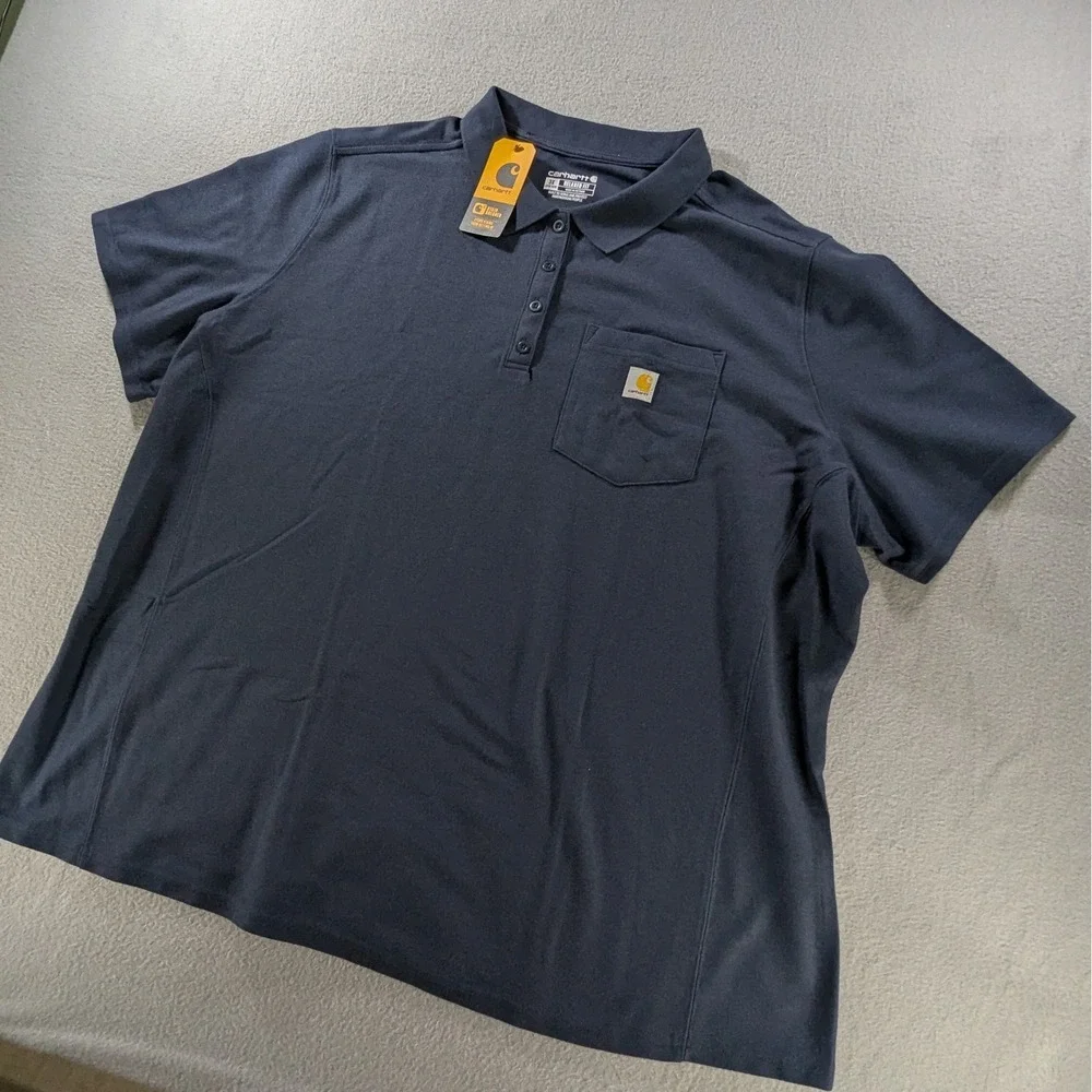 Carhartt Polo Shirt Womens 3X Navy Blue Short Sleeve Pocket Relaxed Fit 104229